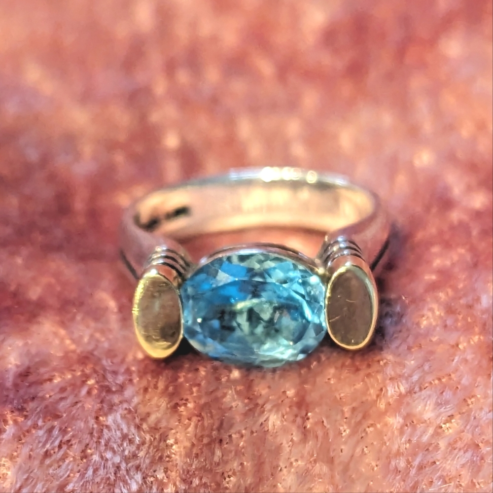 Stunning 18K & Sterling Silver 925 John Atencio Ring 💍 Blue Topaz